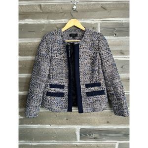 J. Crew Women's Tweed Blazer Metallic Framed Button Down Work Blue Black Size 8